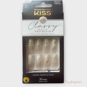 ✨KISS Classy Nails Premium Long Nude Rhinestone Accent Press-On Set 30 Nails